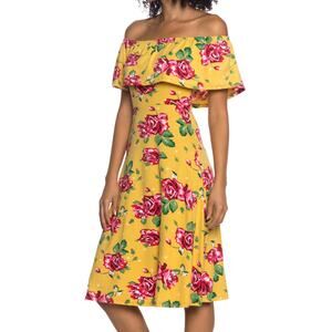 Floral Off Shoulder Flare Dress Sz M "FREE JEWELRY OFFER"